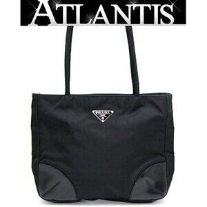 Prada Triangle Logo Zippered Tote Bag Black Nylon Leather